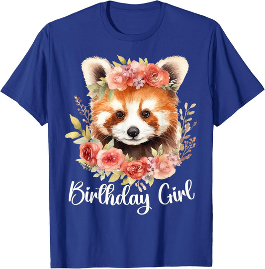 Red Panda with Flowers for the Birthday Girl T-Shirt - T-Shirt | Royal