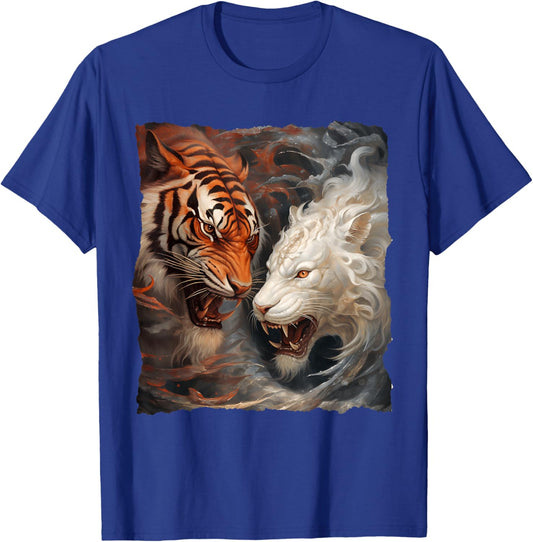 Majestätischer weißer Tiger und intensiver Tiger Fantasy Tattoo-Kunst T-Shirt - T-Shirt | Royal