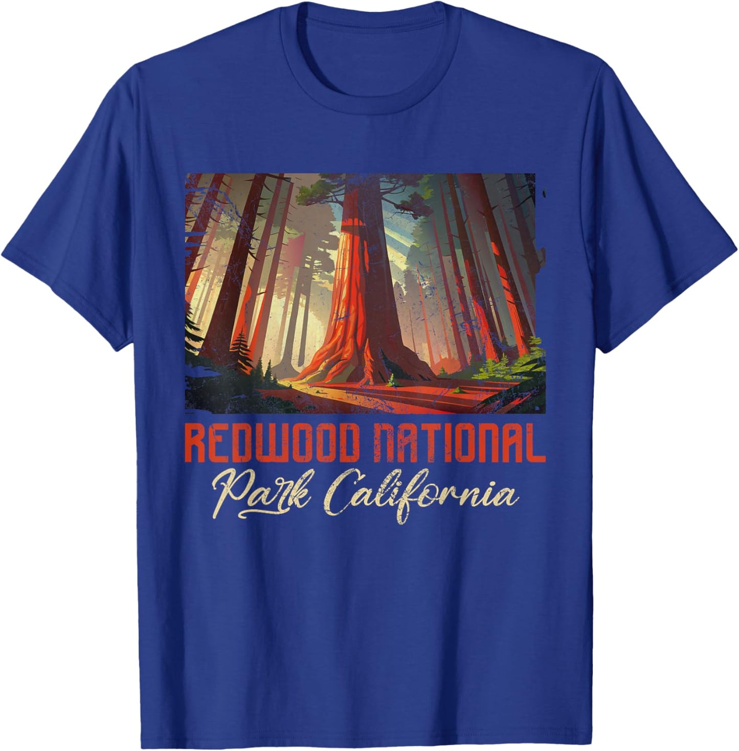 Redwood National Park California Redwood Forest Trees Grunge T-Shirt - T-Shirt | Royal