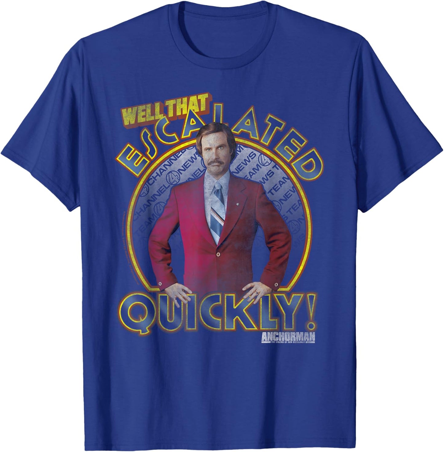 Anchorman Ron Burgundy Escalated Quickly Circle Portrait T-Shirt - T-Shirt | Royal