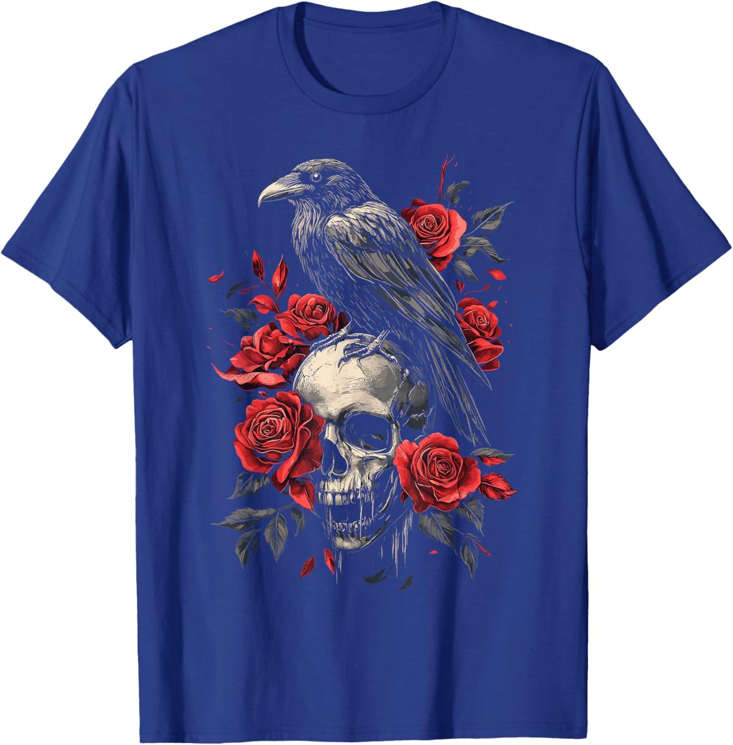Raven Crow Y2K Grunge Aesthetic Dark Bird Goth Skull Gothic T-Shirt - T-Shirt | Royal