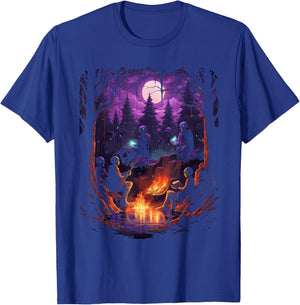 Vintage Ghost and Skeleton by Fire Camping Gothic Halloween T-Shirt - T-Shirt | Royal