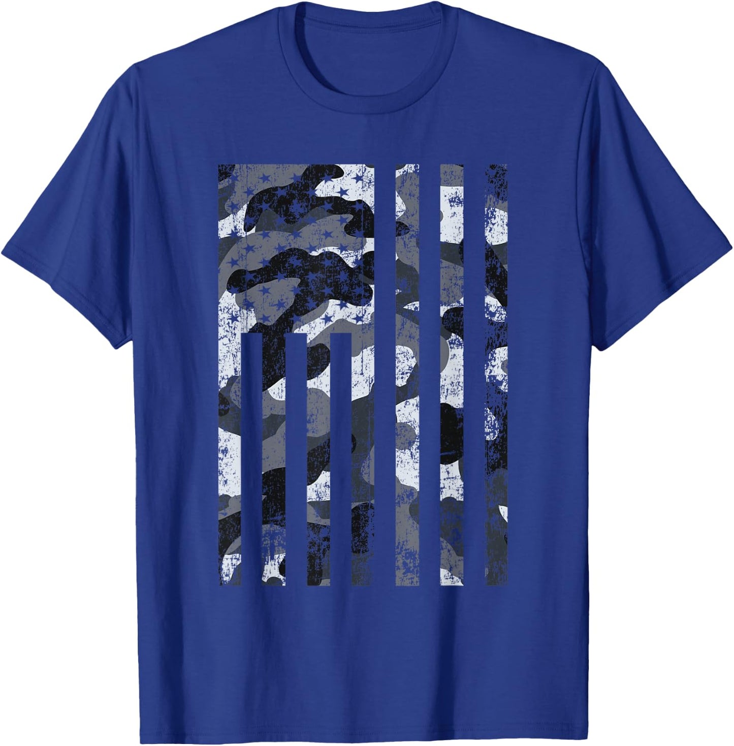 American Flag Black & White Camo Distressed Patriotic USA T-Shirt - T-Shirt | Royal