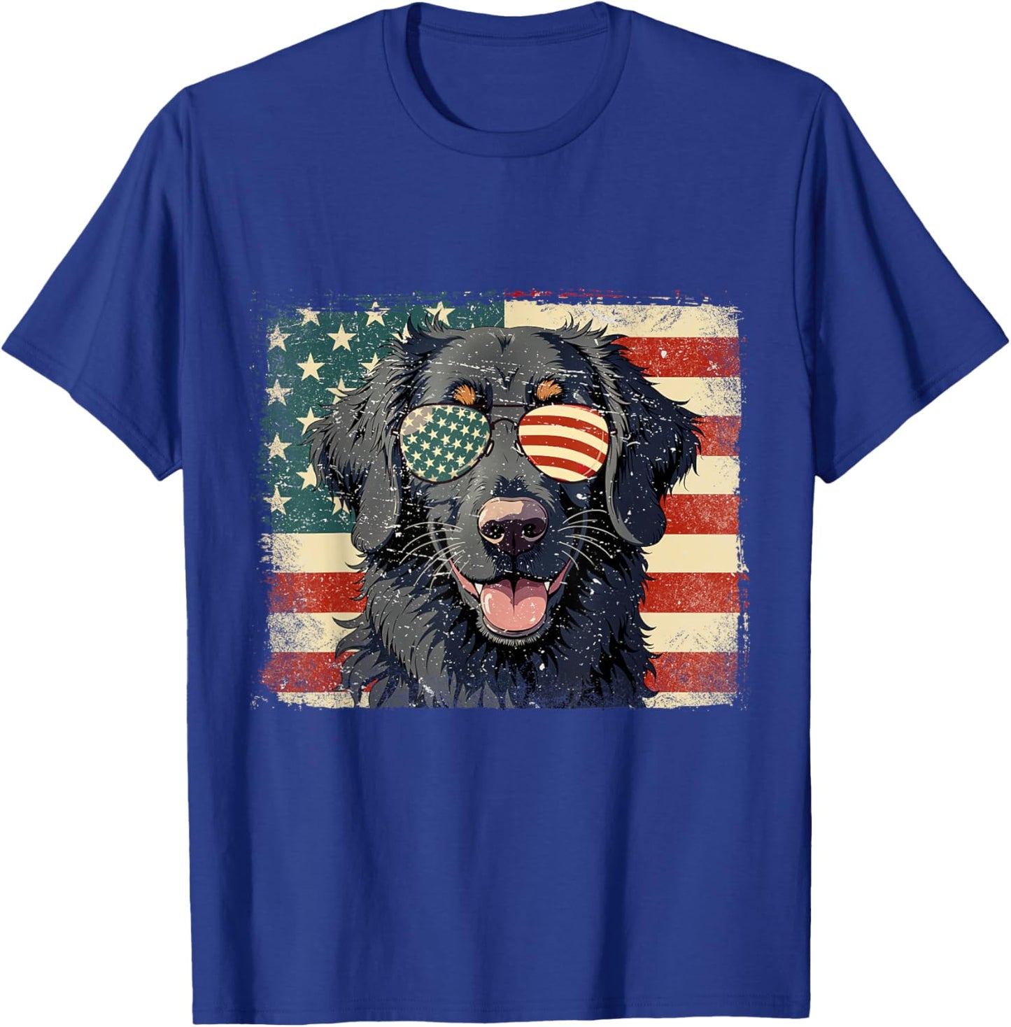 Patriotic Flat Coated Retriever Dog USA Flag 4th Of July T-Shirt - T-Shirt | Royal