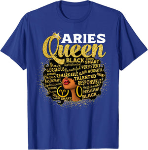 African American Women Zodiac Birthday Aries Queen T-Shirt - T-Shirt | Royal