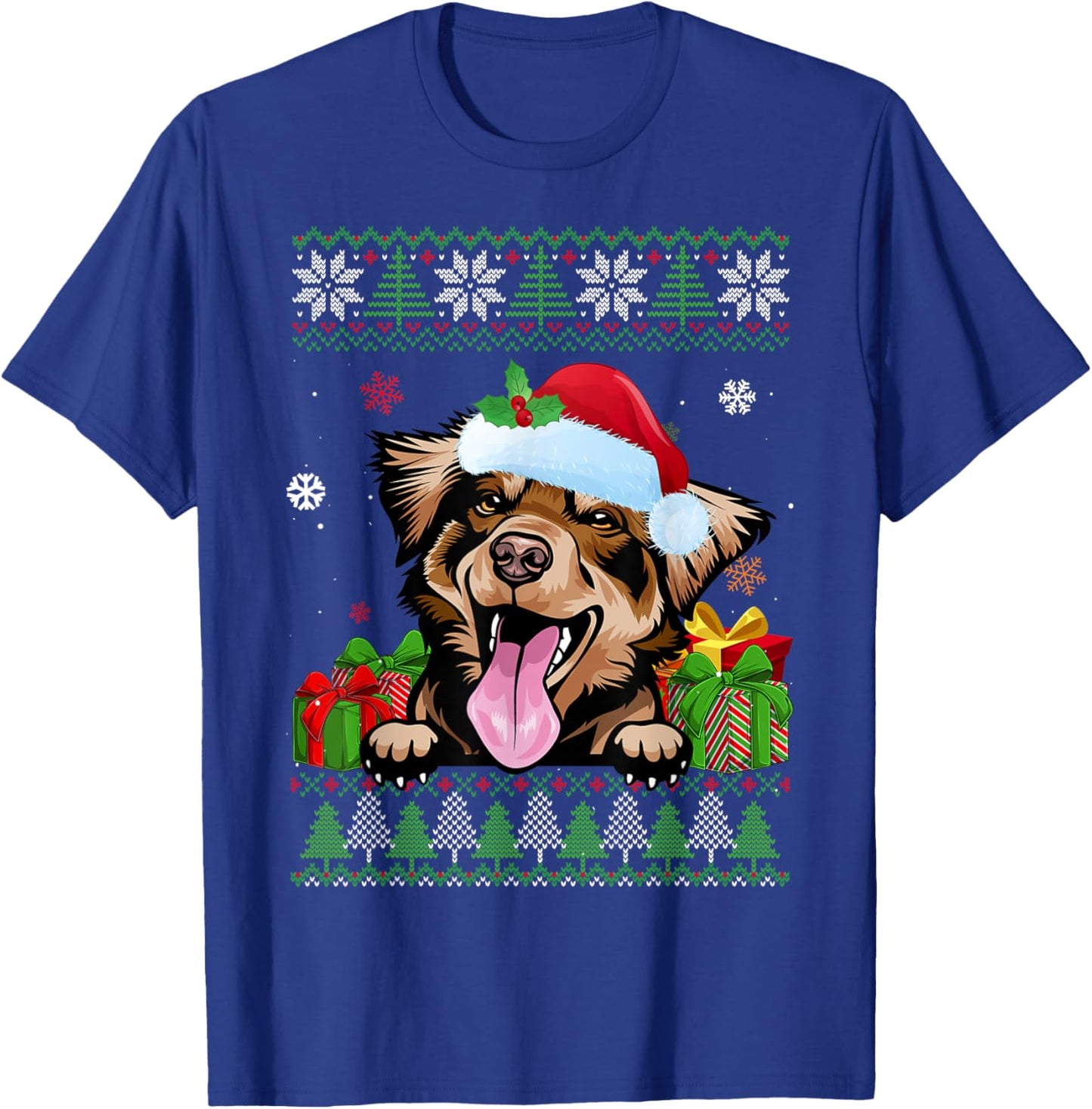 Funny Dog lovers Australian Shepherd Ugly Christmas Sweater T-Shirt - T-Shirt | Royal