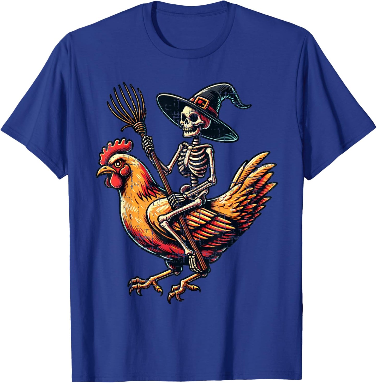 Skeleton Riding A Chicken Funny Halloween Pumpkin Boys T-Shirt - T-Shirt | Royal