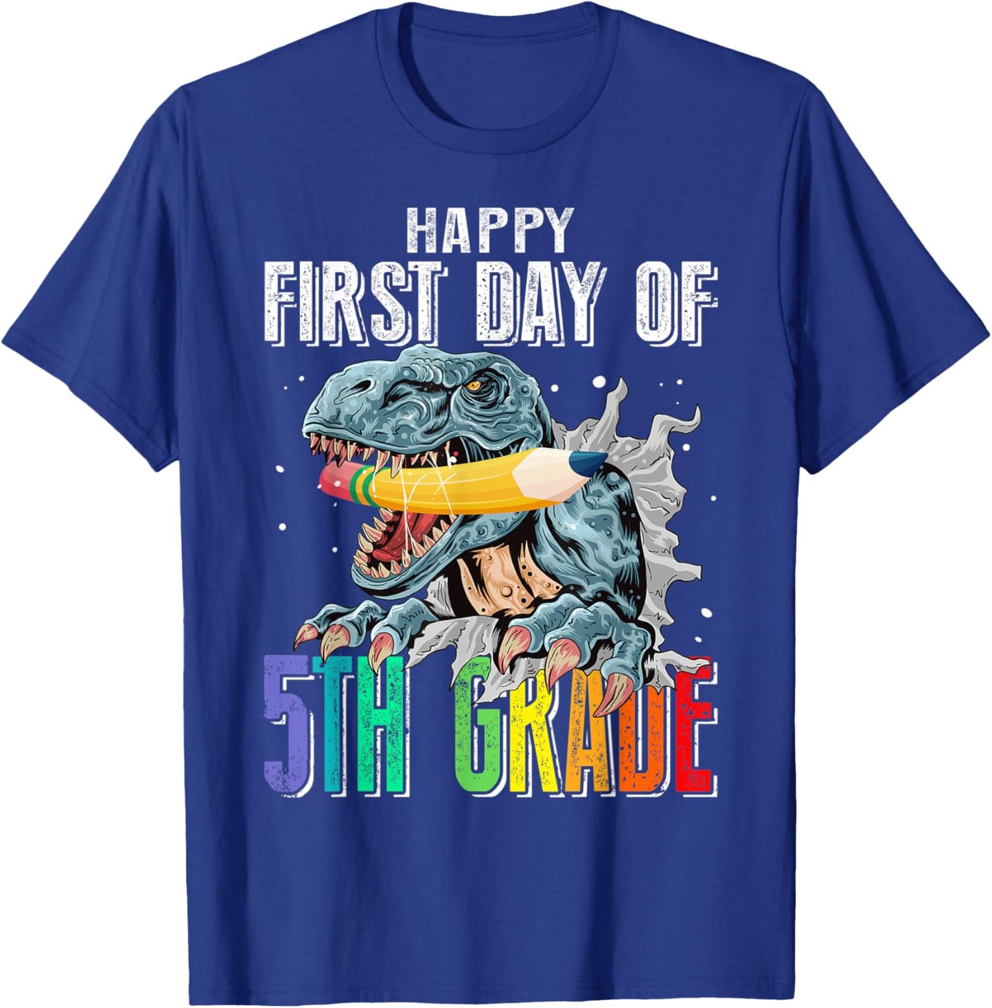 Happy First Day Of 5th Grade Dinosaur Back To School T-Shirt - T-Shirt | Royal