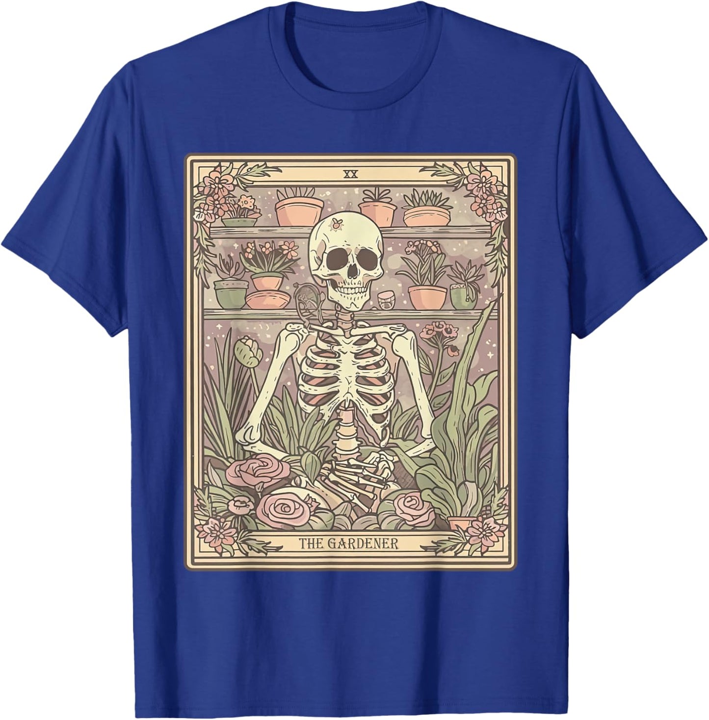 The Gardener Tarot Card Skeleton Plant Floral Gardening T-Shirt - T-Shirt | Royal