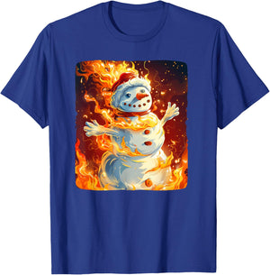 Funny Snowman in Flames Outfit for burning Winter Lovers T-Shirt - T-Shirt | Royal