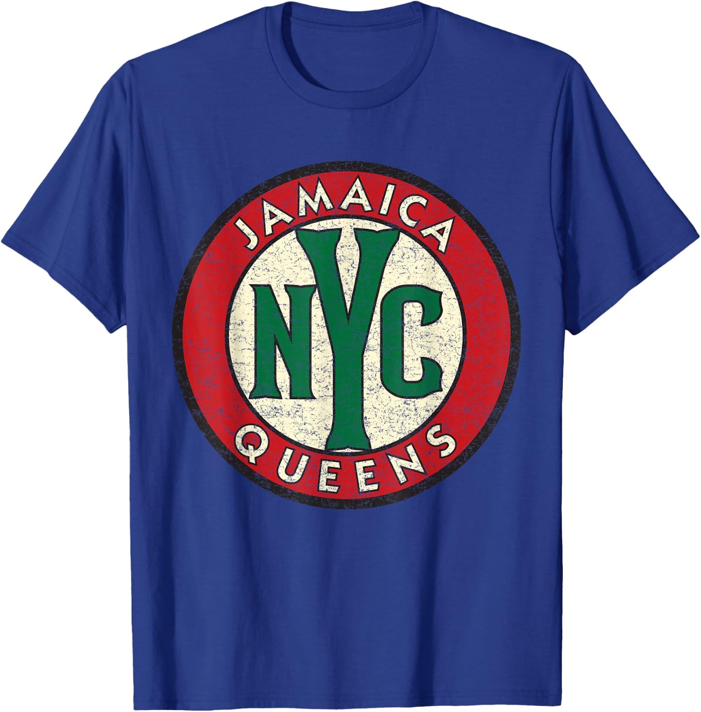 Jamaica Queens NYC Circle Sign Distressed Print T-Shirt - T-Shirt | Royal