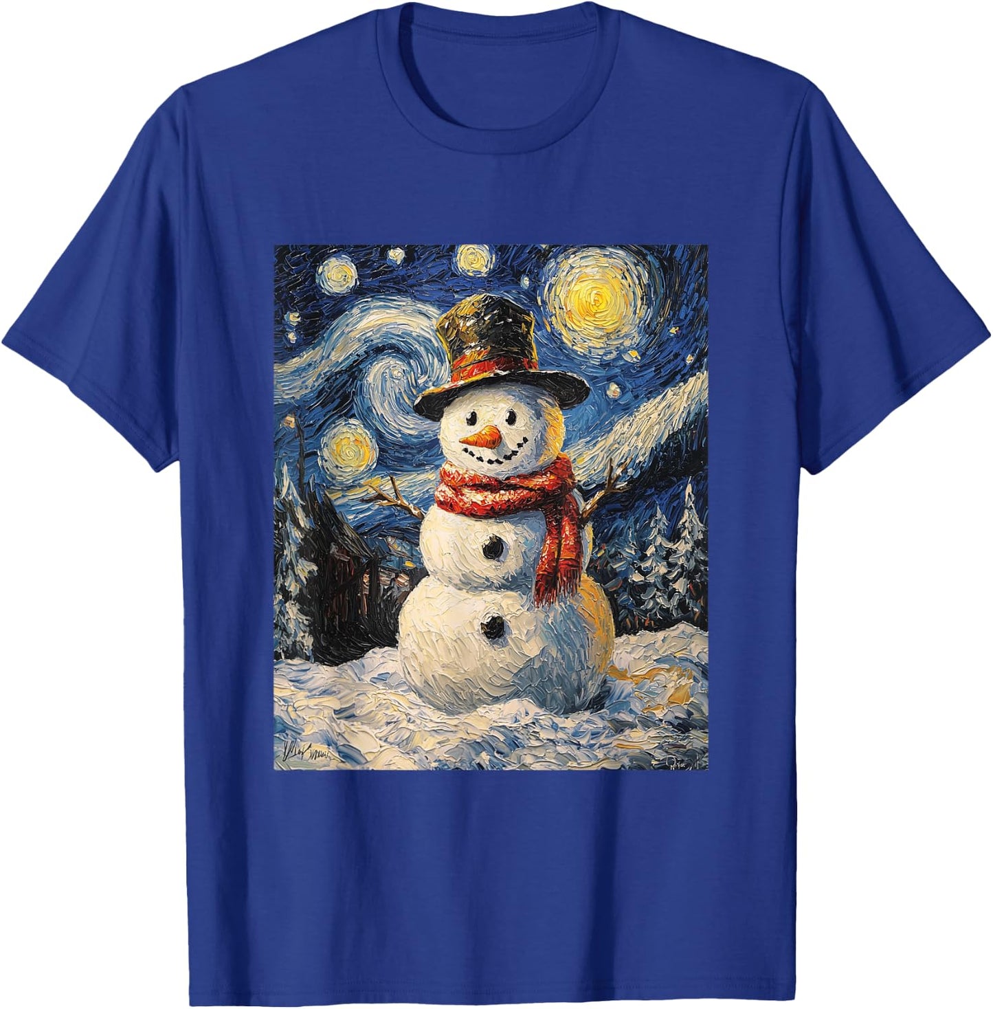 Snowman - Van Gogh Style - Starry Night - Funny Graphic T-Shirt - T-Shirt | Royal