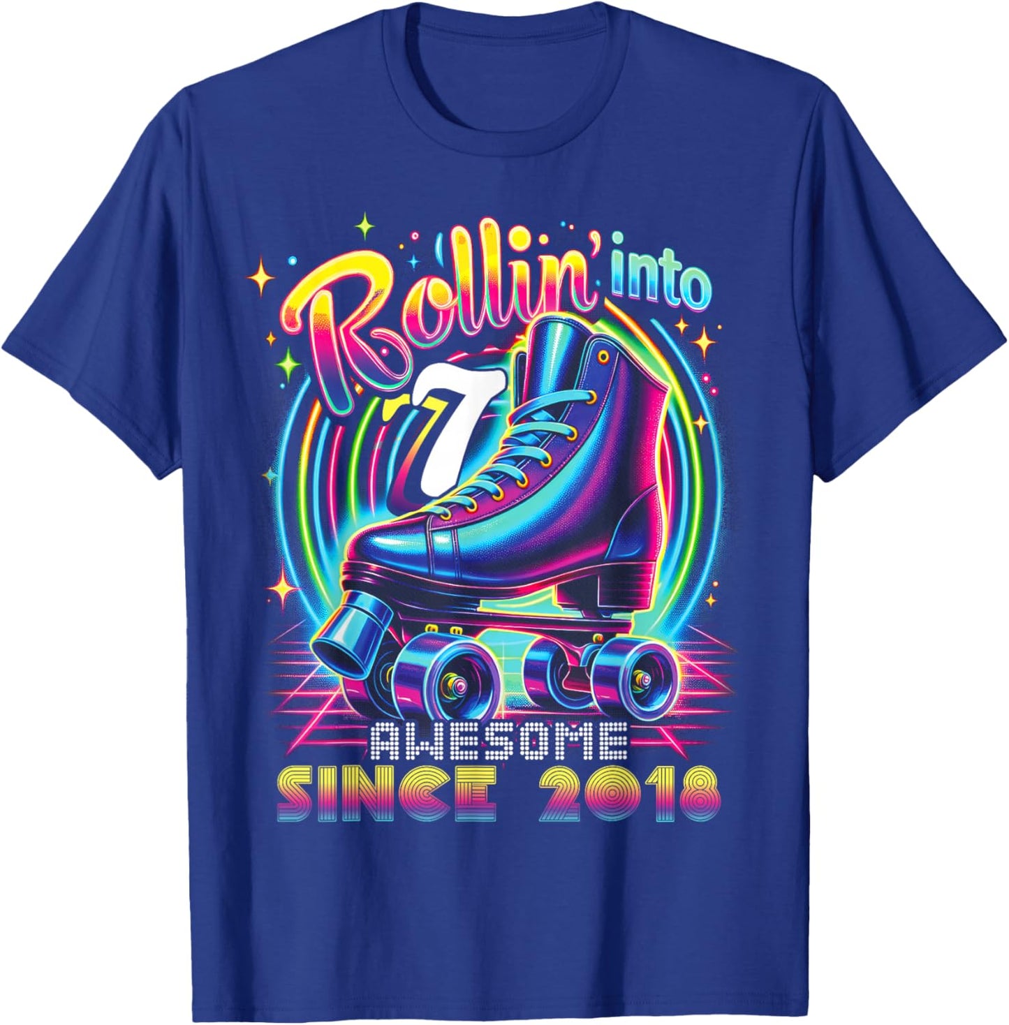 Birthday Roller Skating 7th Girls Rollin into 7 Skate Party T-Shirt - T-Shirt | Royal