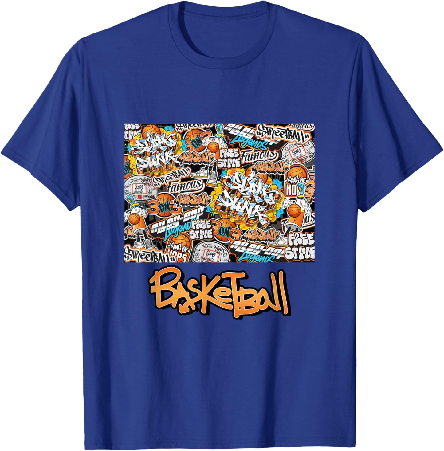 Cool Basketball Graffiti Style Illustration Graphic Designs T-Shirt - T-Shirt | Royal