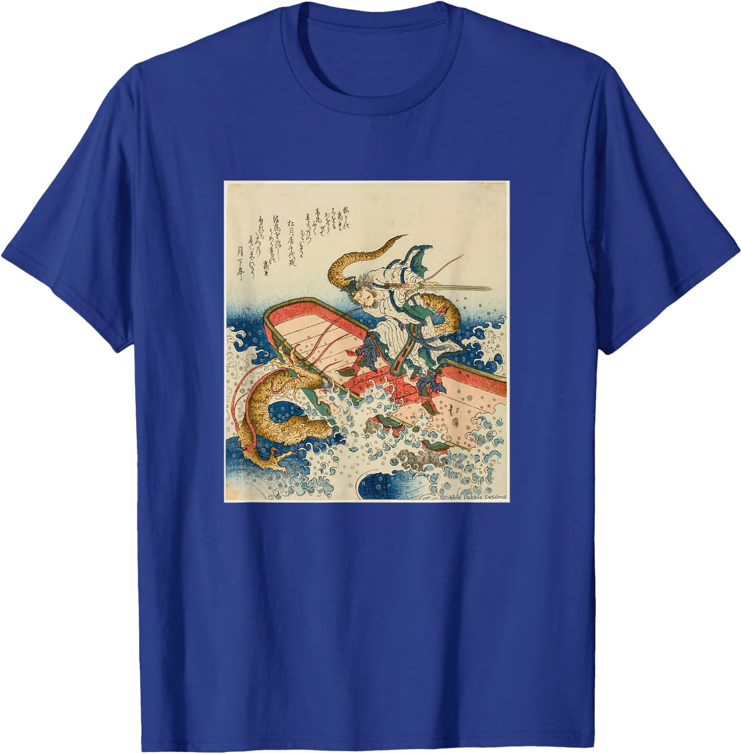 Vintage Japanese Art of Man Fighting Dragon - Japanese T-Shirt - T-Shirt | Royal