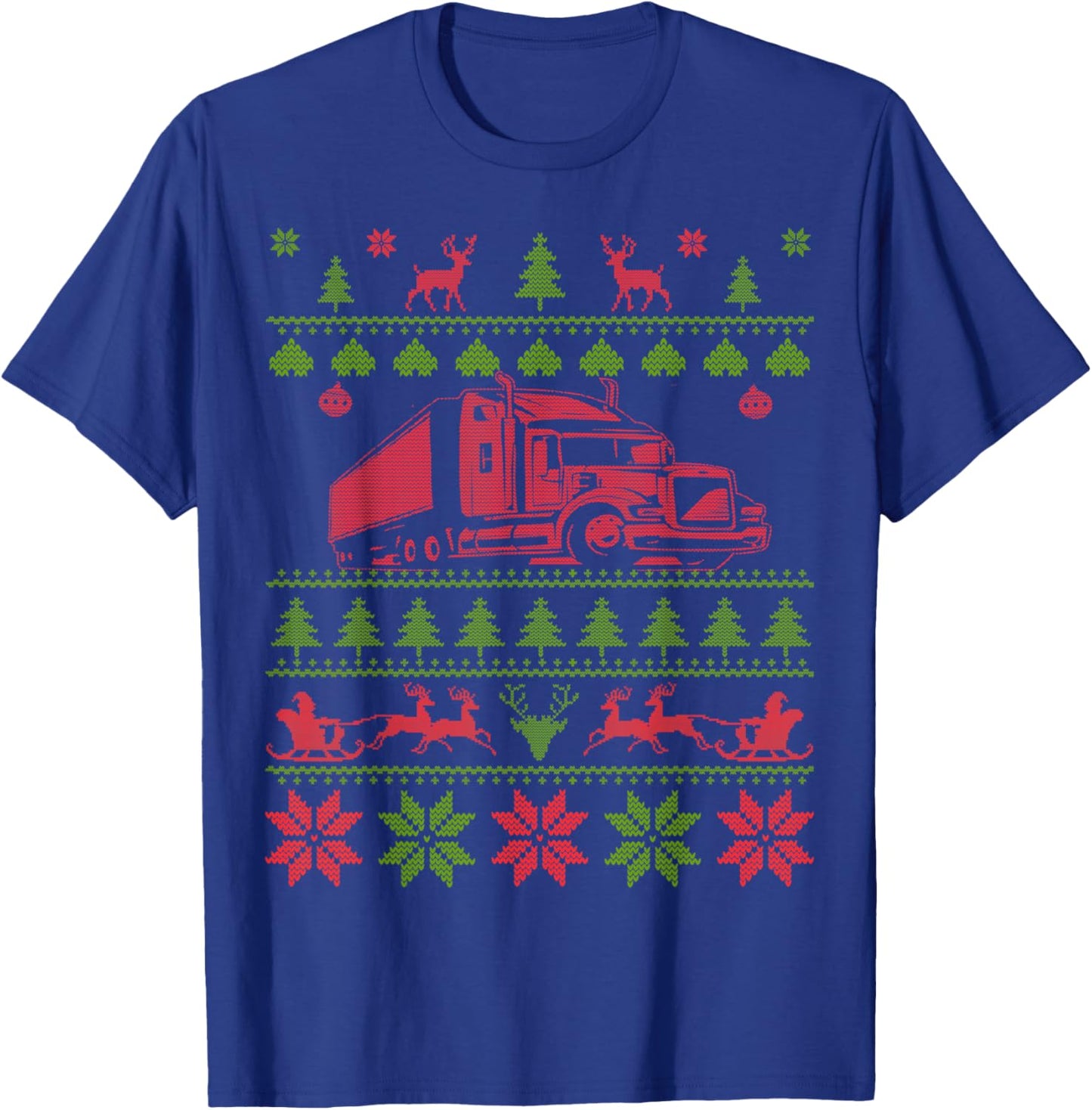 Trucker Semi Truck Driver Ugly Christmas T-Shirt - T-Shirt | Royal