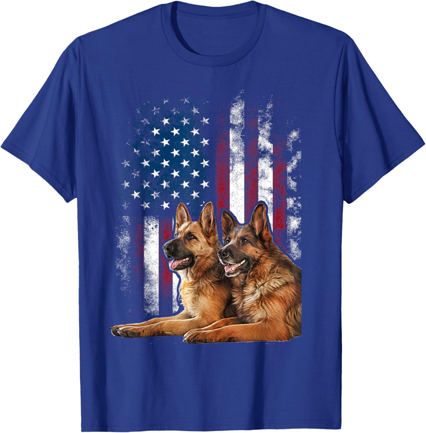 Vintage Patriotic German Shepherd American Flag 4th of July T-Shirt - T-Shirt | Royal