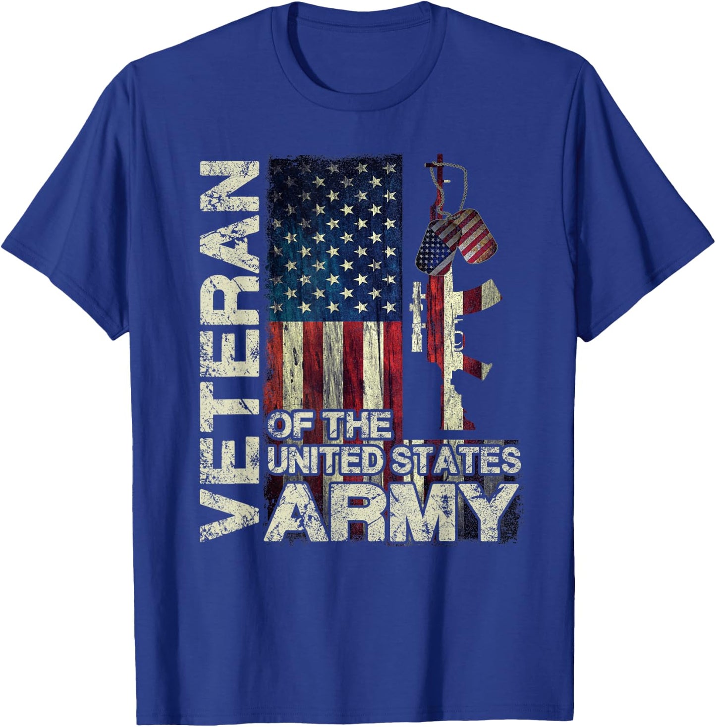 Distressed American Flag US Army Veteran Shirt Gift T-Shirt - T-Shirt | Royal
