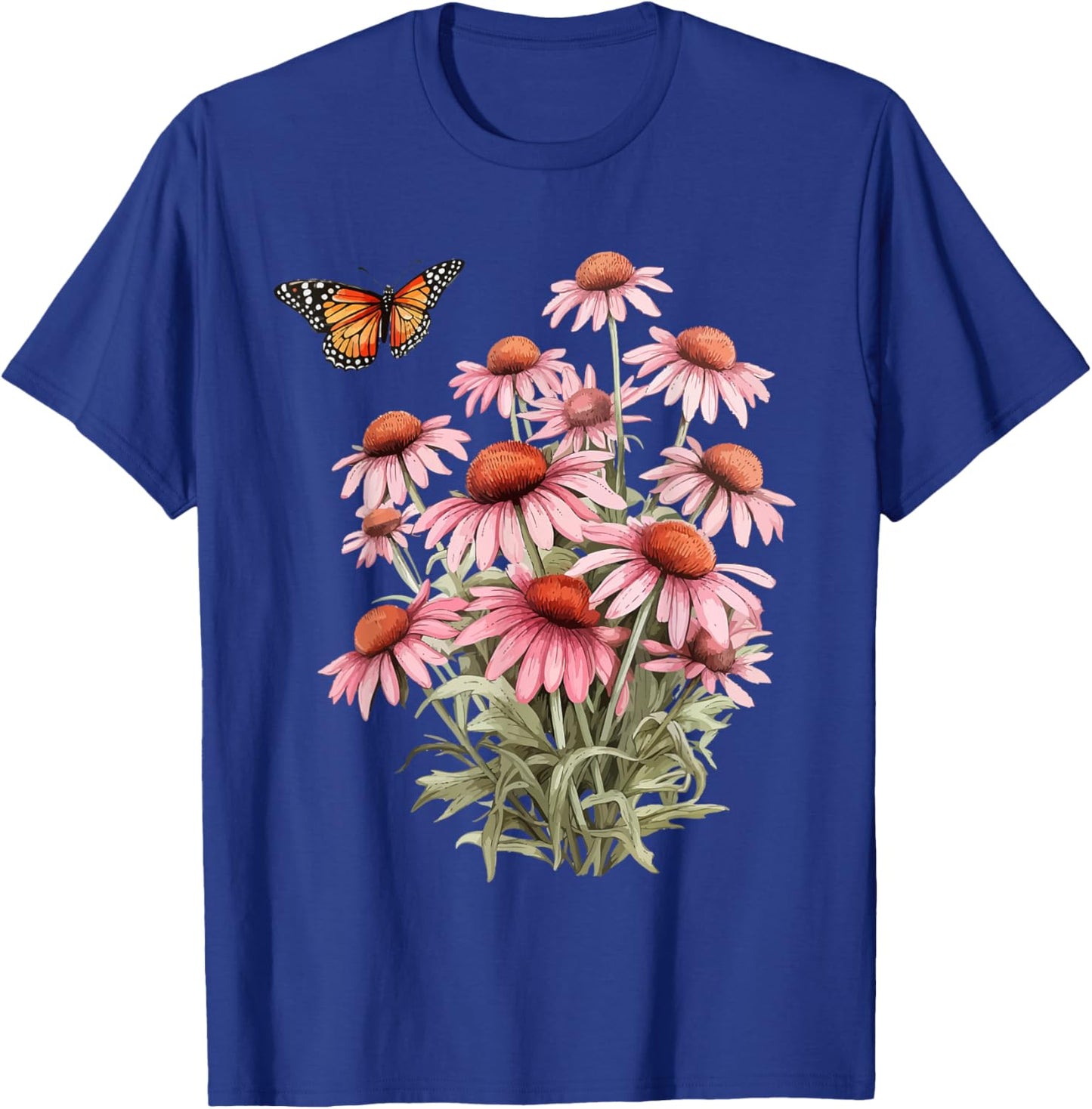Echinacea Cone Flower Monarch Butterfly Pollinator Habitat T-Shirt - T-Shirt | Royal
