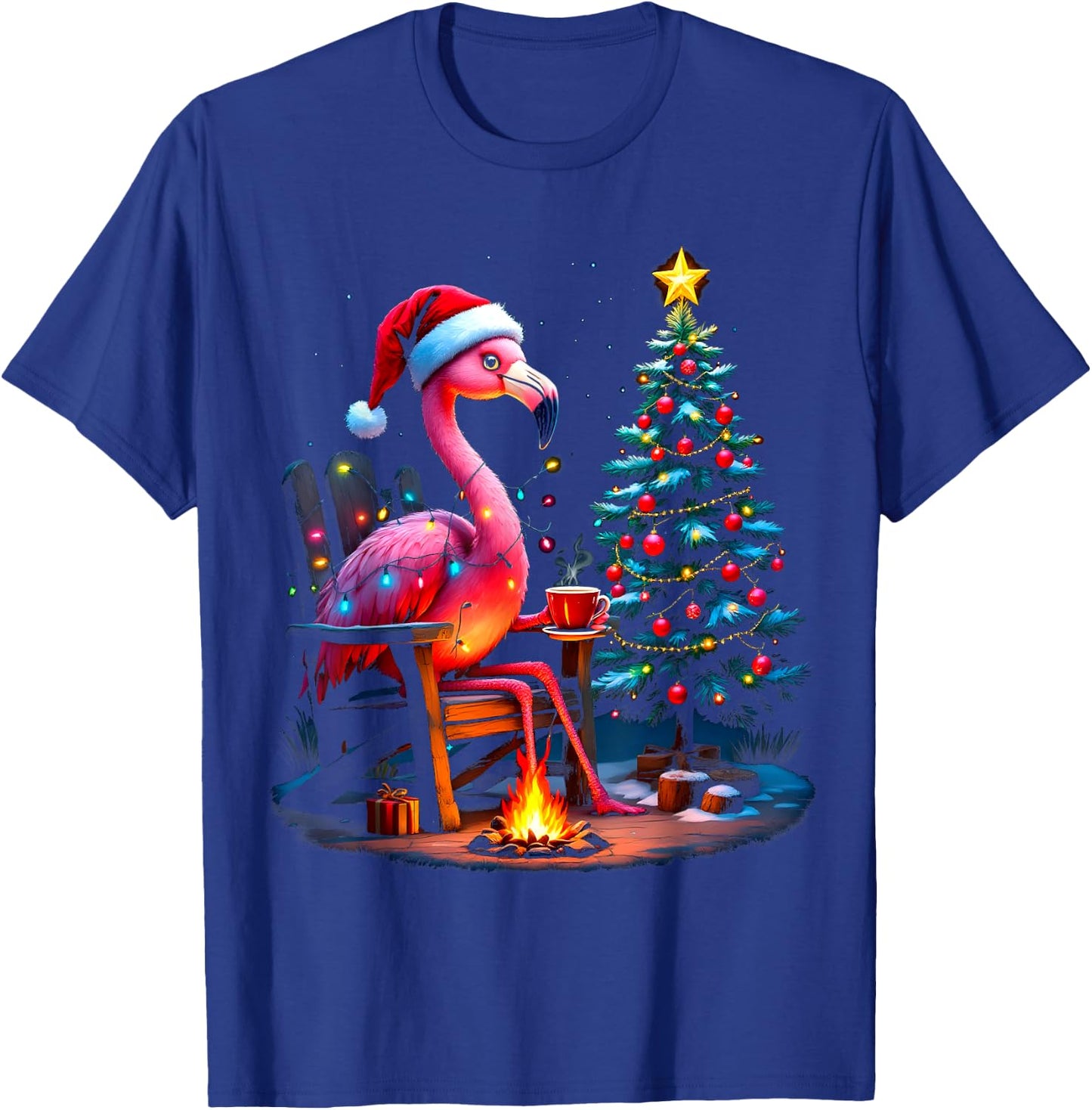 Funny Christmas Flamingo Santa Lights Winter Men Women Kids T-Shirt - T-Shirt | Royal