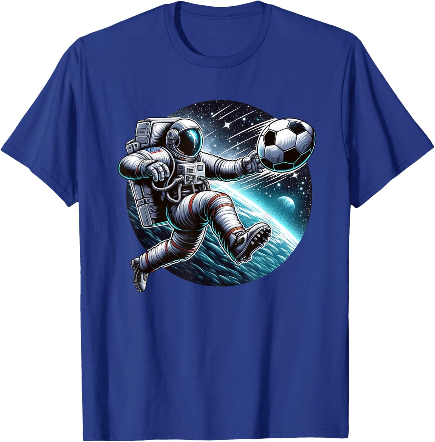 Astronaut Playing Soccer In Space T-Shirt - T-Shirt | Royal