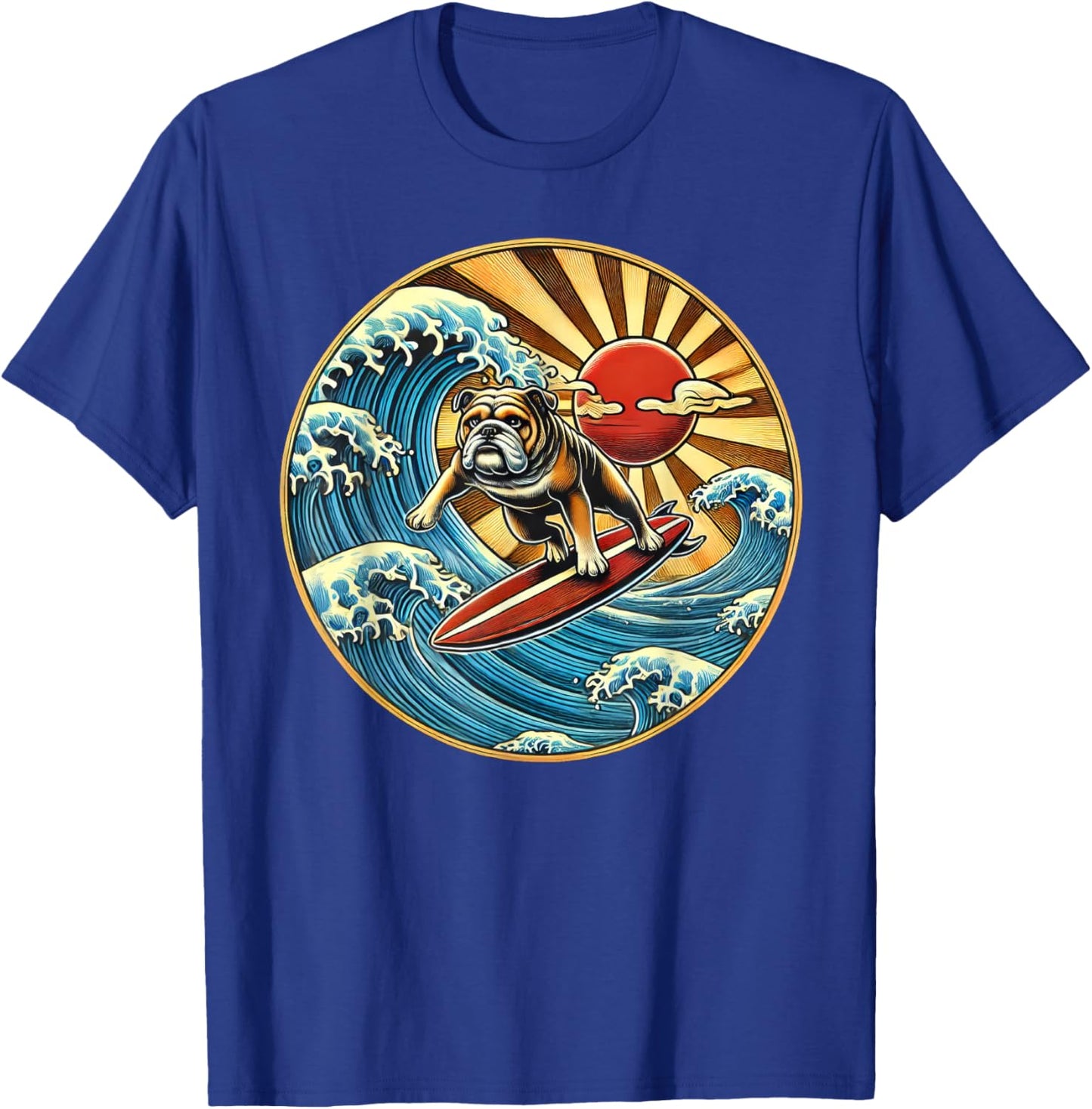 English Bulldog Dog Surfing Surfer T-Shirt - T-Shirt | Royal