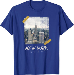 New York City Empire State Building Distressed Grunge Tape T-Shirt - T-Shirt | Royal