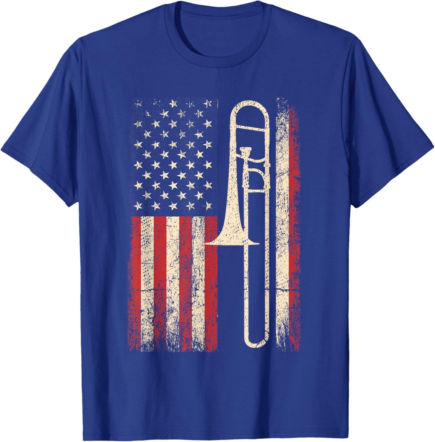 Trombone USA American Flag Shirt Jazz Music Vintage Men T-Shirt - T-Shirt | Royal