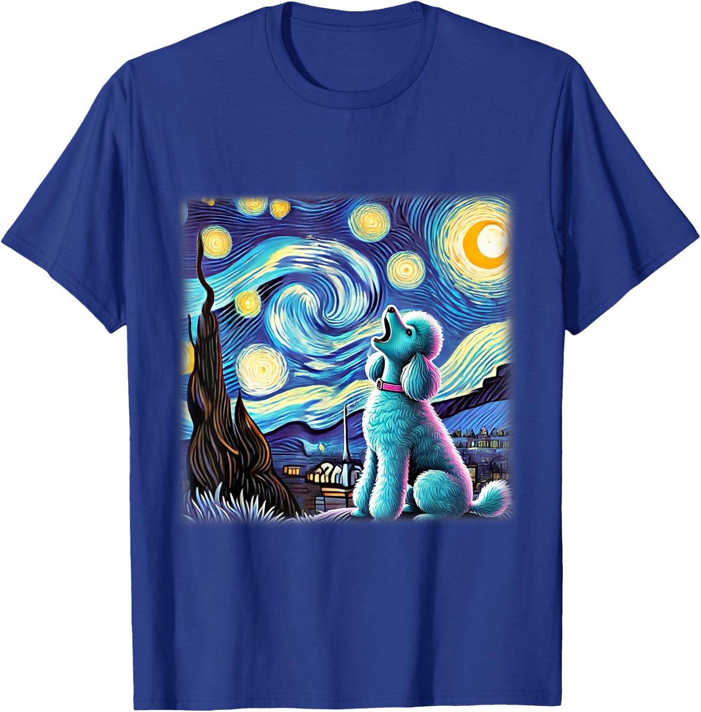 Poodle Starry Night Shirt Van Gogh Painting Poodle Dog Lover Men Women Kids T-Shirt - T-Shirt | Royal