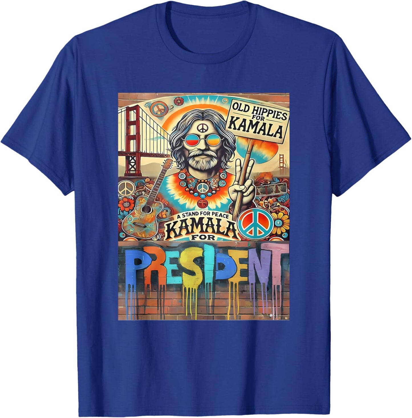 Old Hippies for Kamala 2024 Peace & Love Campaign T-Shirt - T-Shirt | Royal