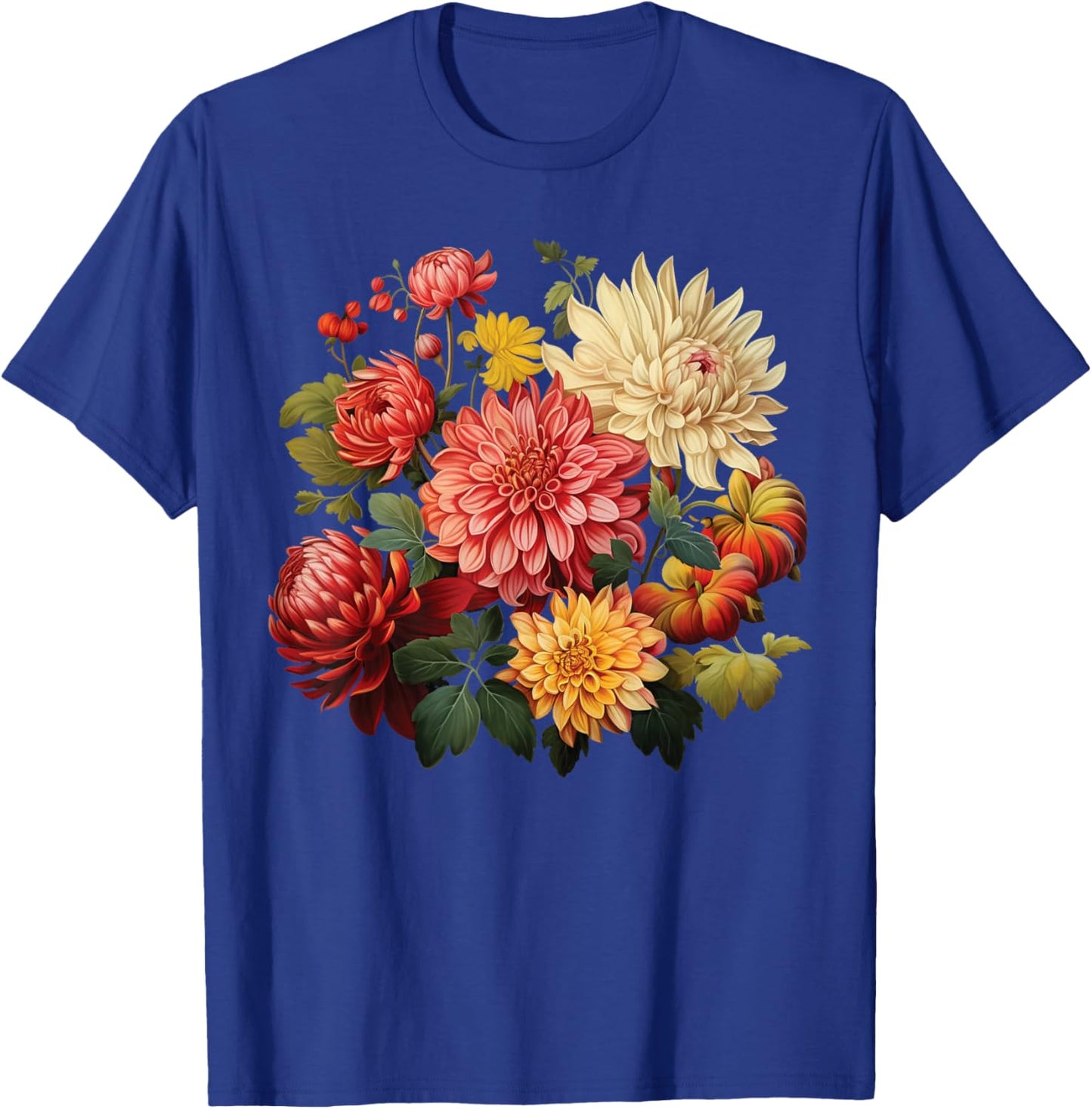 Vintage Dahlia Flower Graphic T-Shirt - T-Shirt | Royal