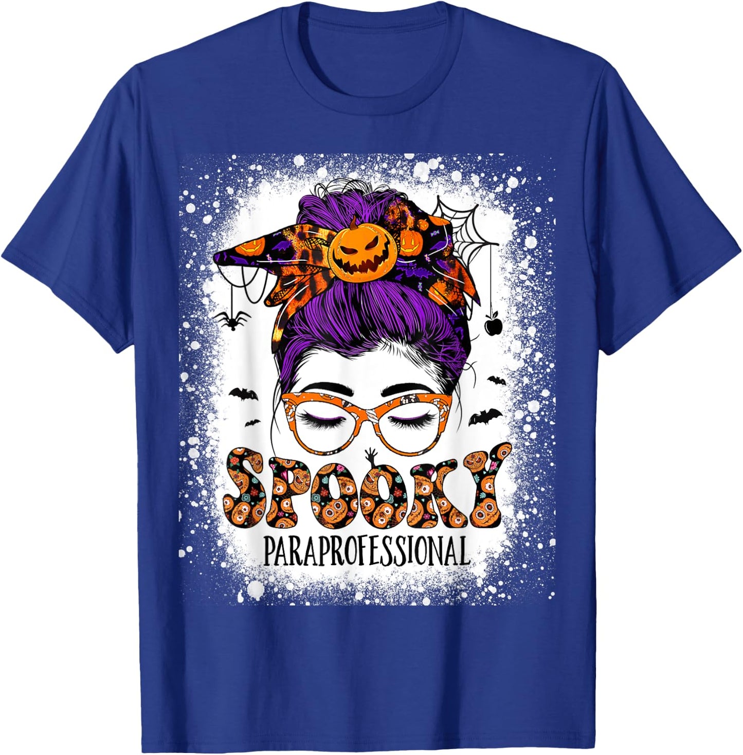 Spooky Paraprofessional Life Halloween Messy Bun Teacher Women T-Shirt - T-Shirt | Royal