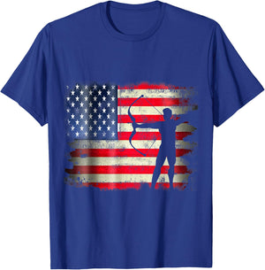 Archery Patriotic American Flag 4th of July Archer Women Kids Men T-Shirt - T-Shirt | Royal