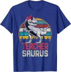 Teachersaurus T Rex Dinosaur Teacher Saurus Family Matching T-Shirt - T-Shirt | Royal