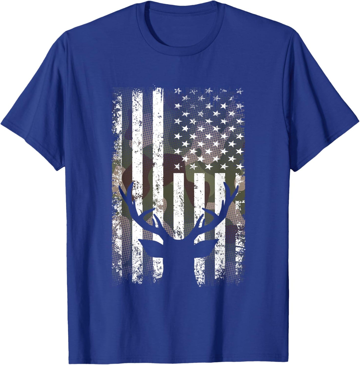 American Flag Camouflage Outdoor Antlers Elk Deer T-Shirt - T-Shirt | Royal