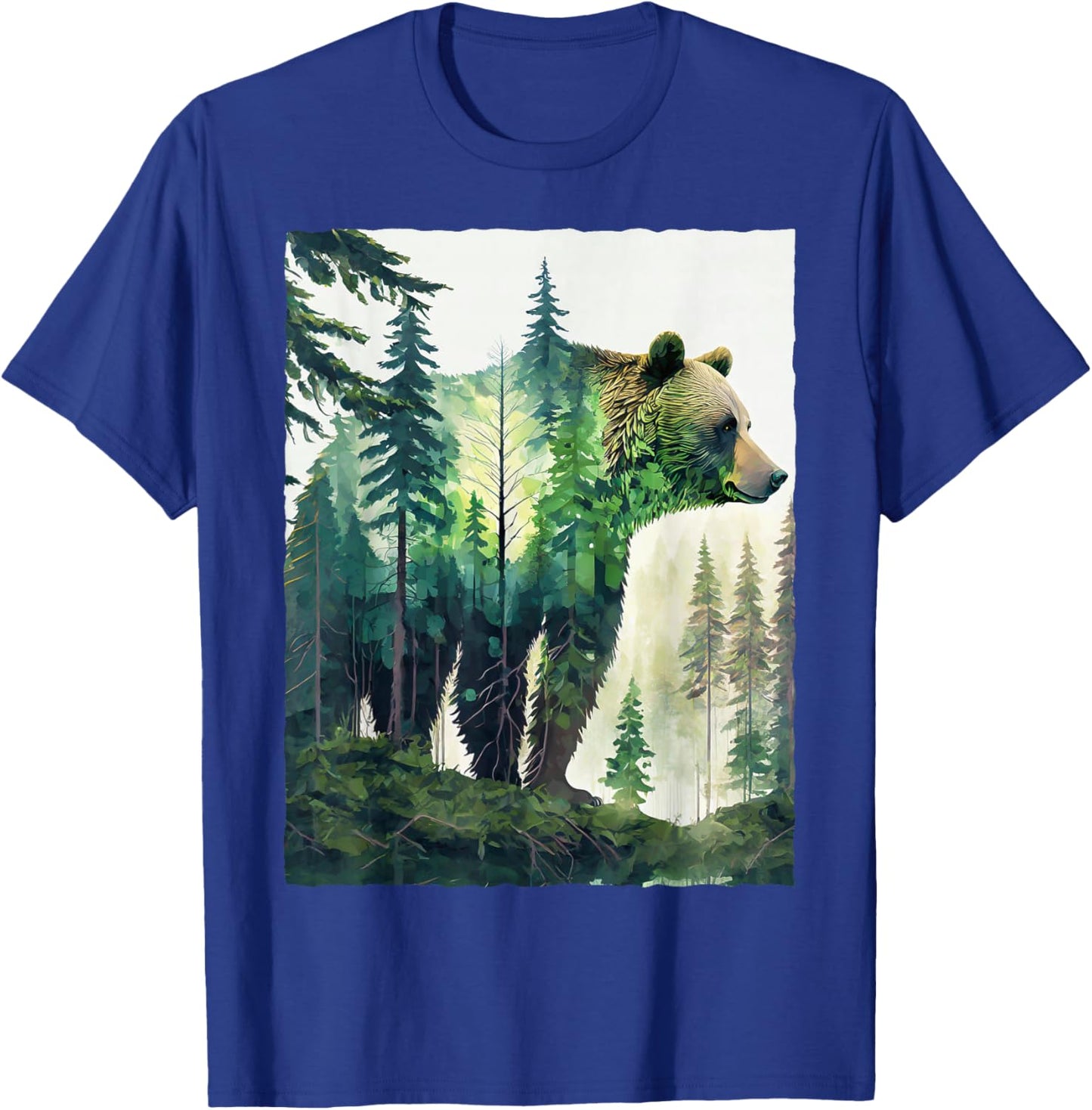 Grizzly Bear Forest Nature Silhouette Hiking Camping Outdoor T-Shirt - T-Shirt | Royal