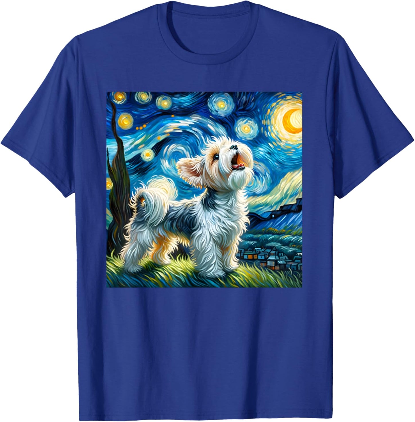 Morkie Howling At The Moon Surreal Starry Night Sky Dog Art Women Kids T-Shirt - T-Shirt | Royal
