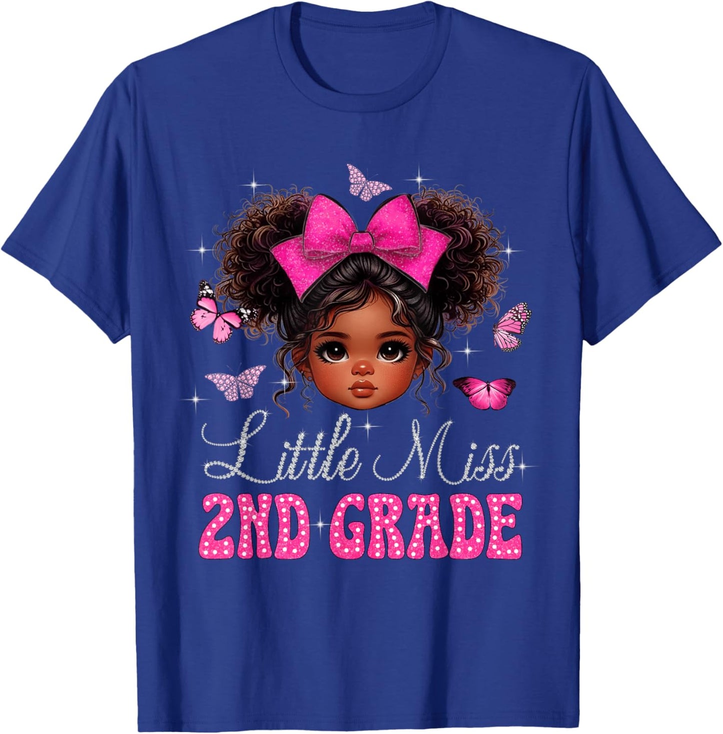 Little Miss 2nd Grade Messy Bun Black Girls Back To School T-Shirt - T-Shirt | Royal
