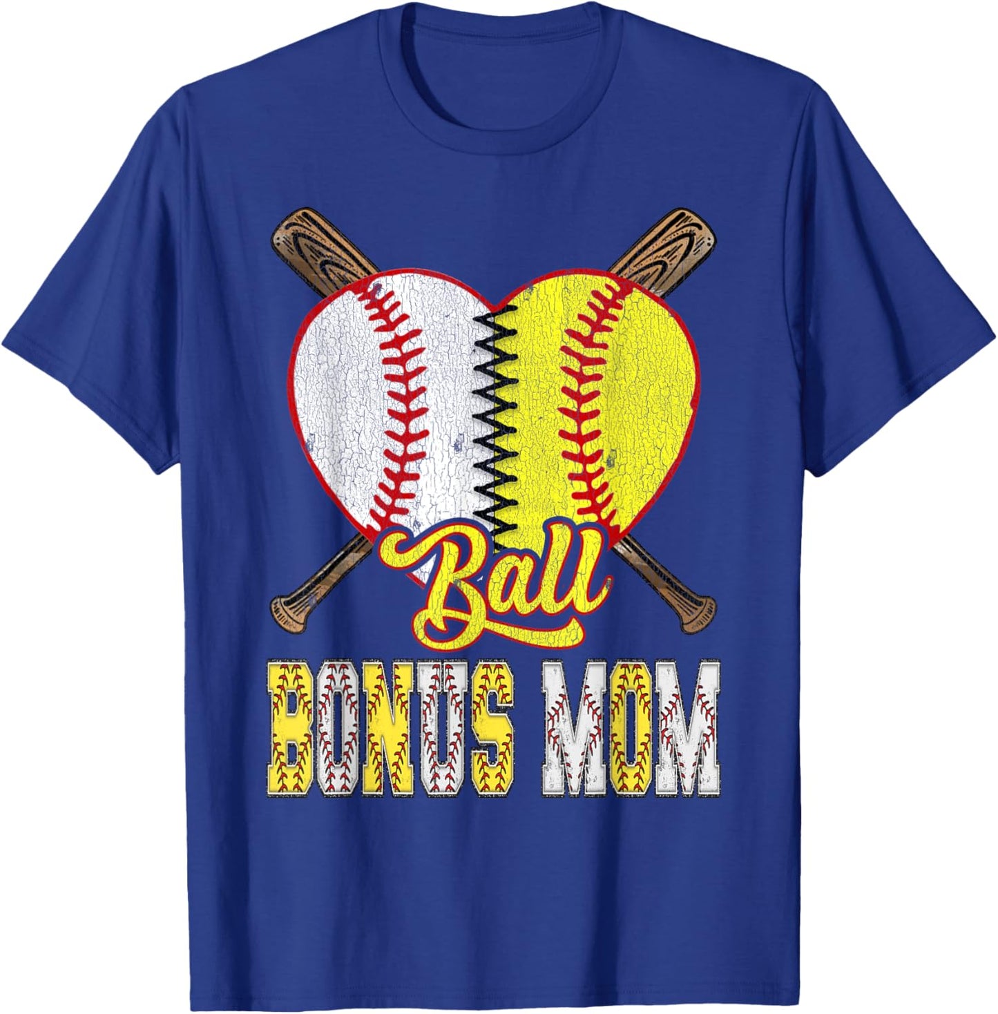 Bonus Mom Of Both Ball Bonus Mom Half Baseball Softball T-Shirt - T-Shirt | Royal