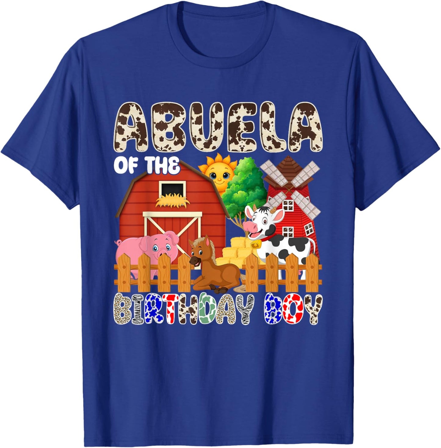 Abuela of The Bday Boy Farm Animals Matching Farm Theme T-Shirt - T-Shirt | Royal