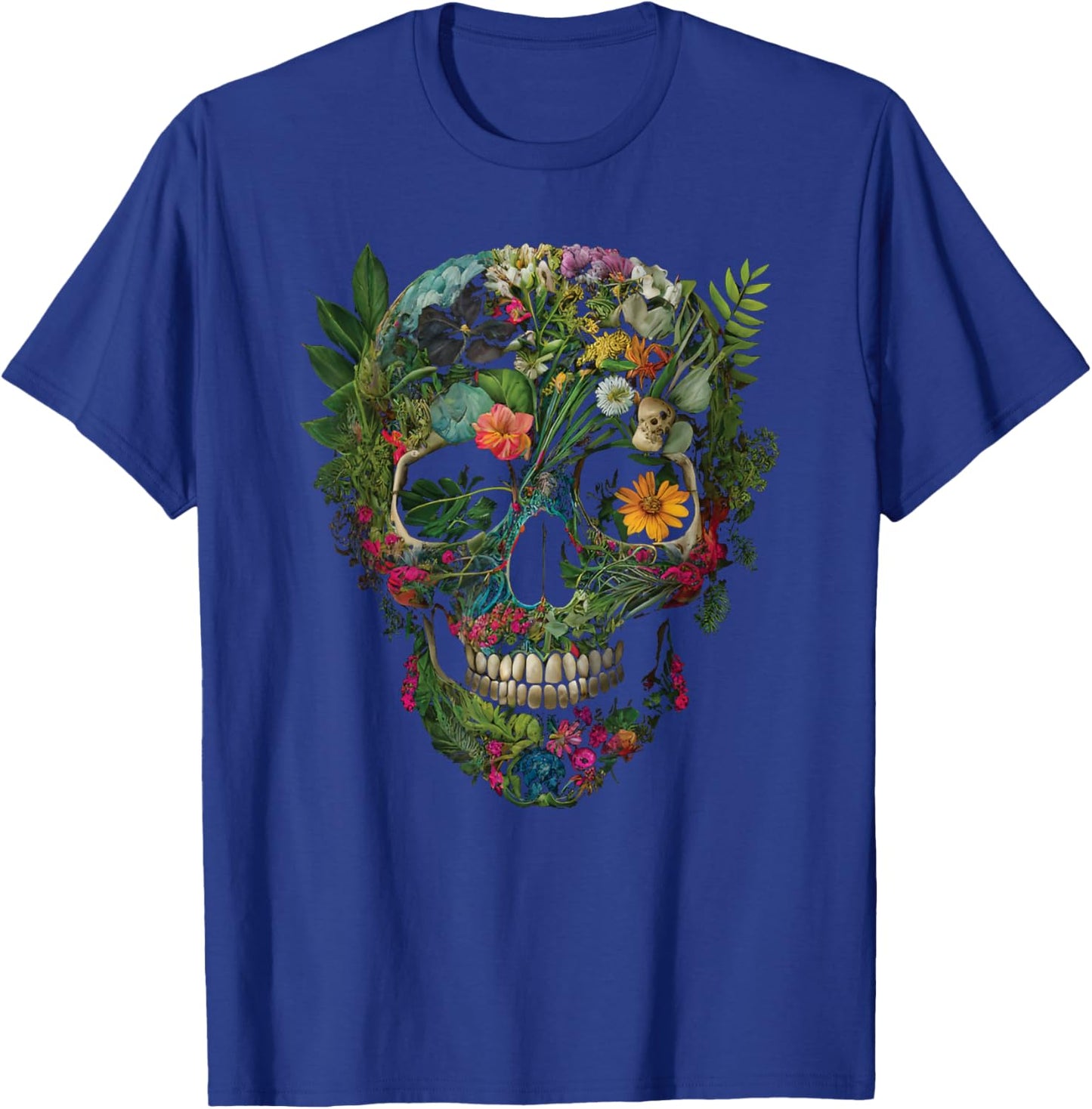 Haunted Botanical Garden Human Skull With Flowers And Plants T-Shirt - T-Shirt | Royal