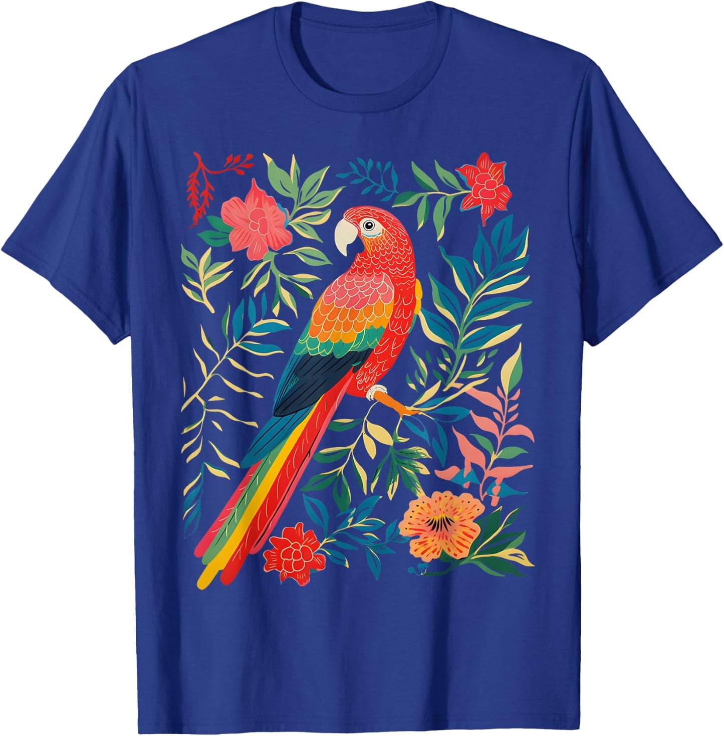Boho Floral Parrot Scarlet Macaw Birdwatching Bird Lover T-Shirt - T-Shirt | Royal