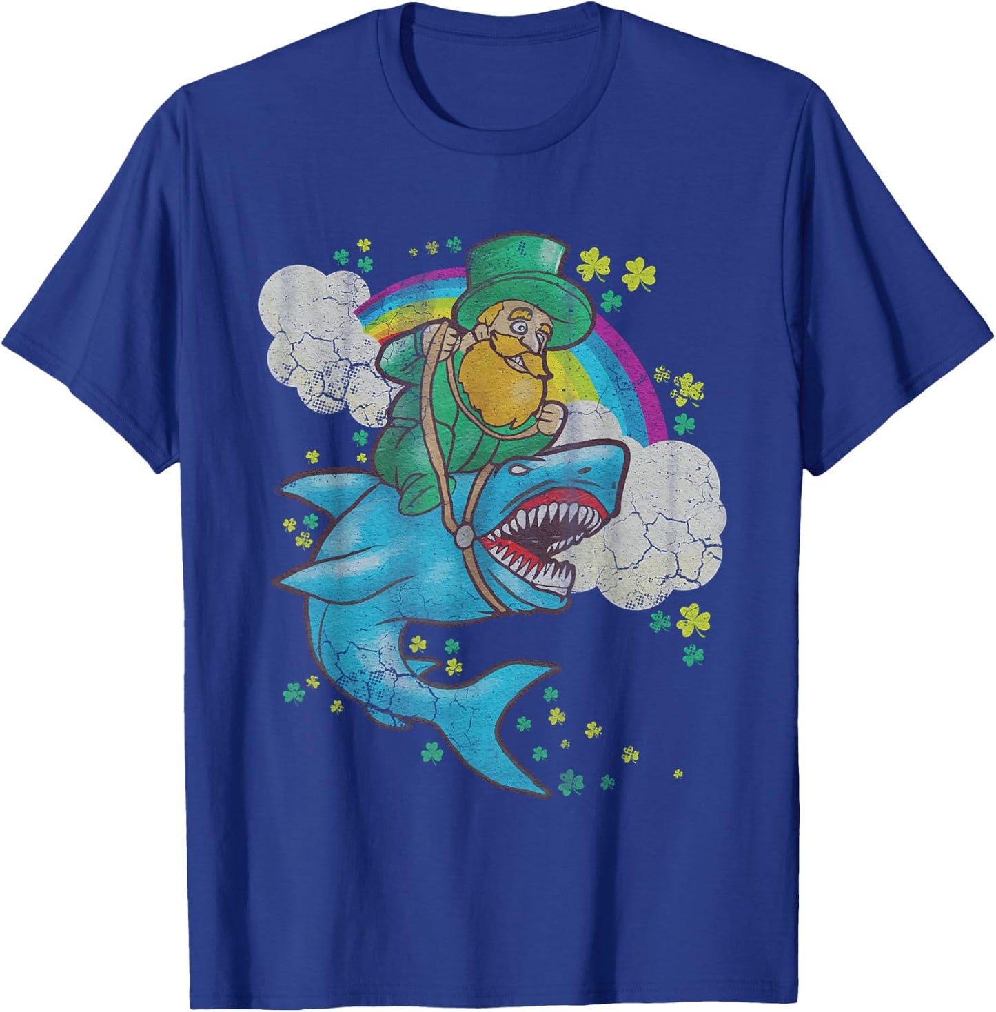 St Patricks Day Irish Leprechaun Riding Shark Kids Boys Girl T-Shirt - T-Shirt | Royal