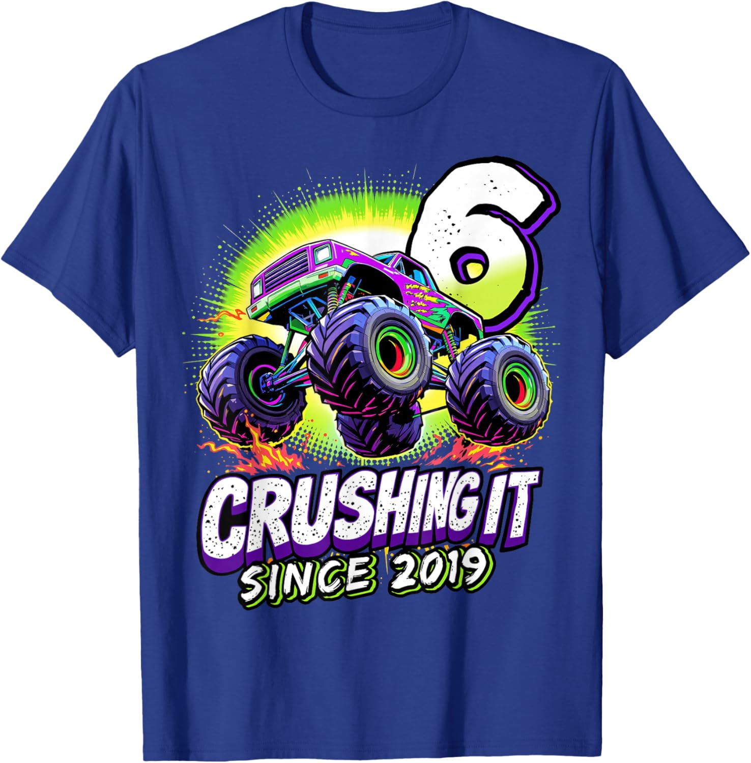 Birthday Monster Truck 6 year Old Boys 6th Party Born 2019 T-Shirt - T-Shirt | Royal