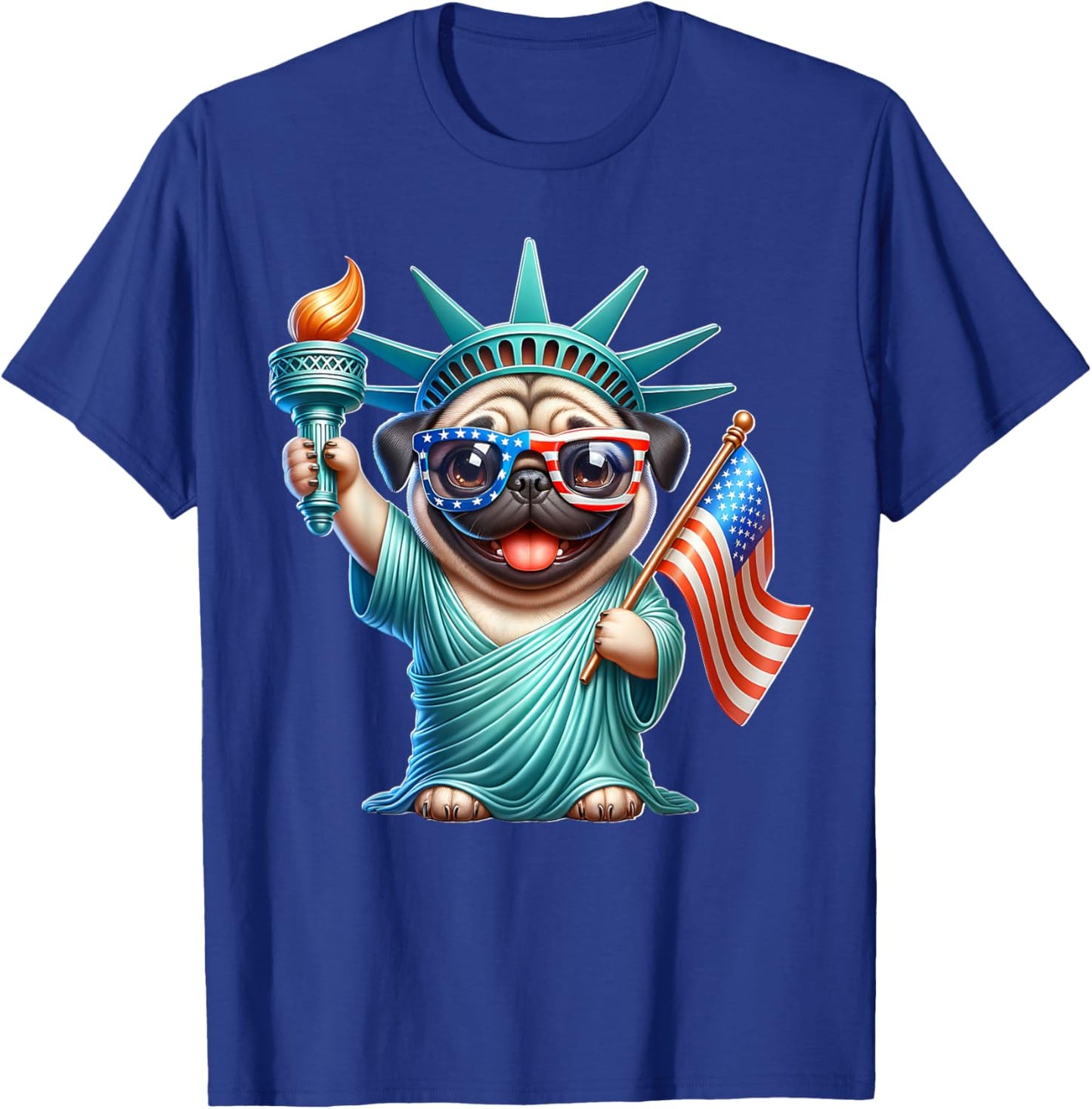 Pug July 4th Liberty Fourth of July Pug T-Shirt - T-Shirt | Royal