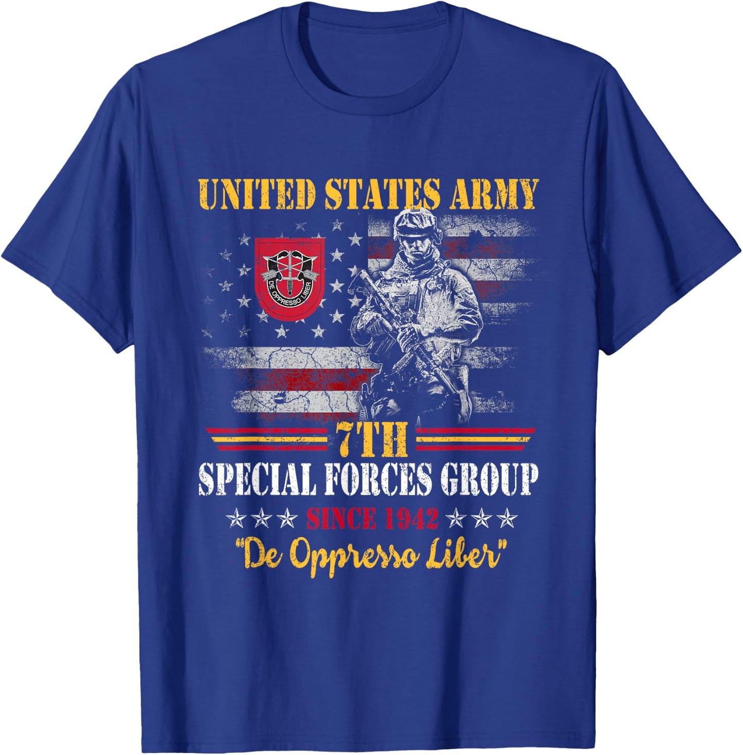 7th Special Forces Group US Flag Veteran 7th SFG Patriotic T-Shirt - T-Shirt | Royal