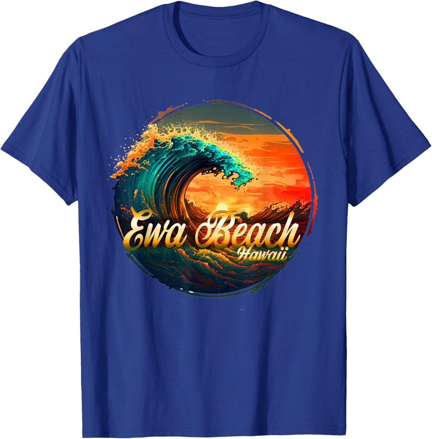 Ewa Beach, Hawaii Wave, Surf, Logo T-Shirt - T-Shirt | Royal