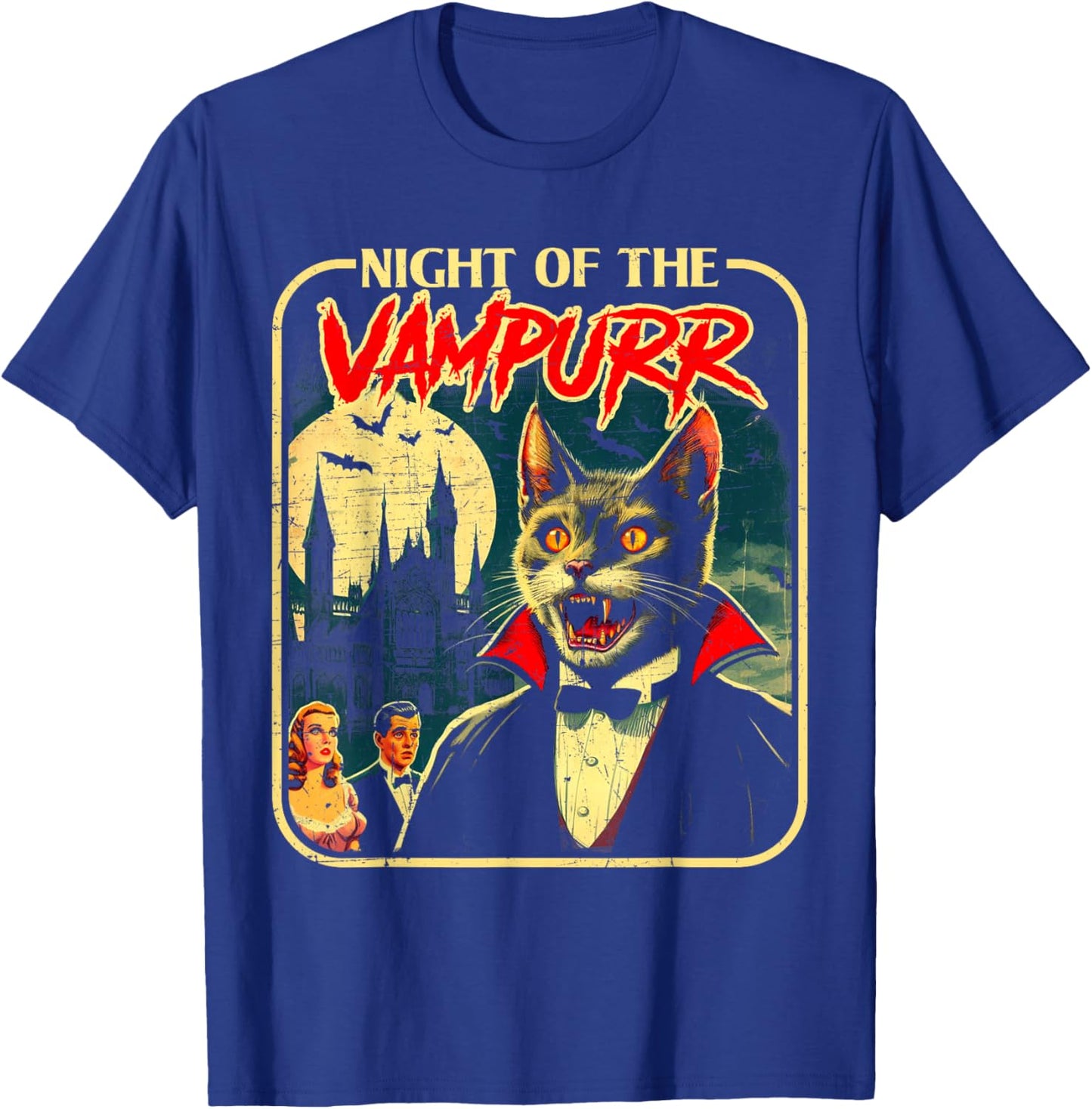 Night of The Vampurr Funny Cat Halloween T-Shirt - T-Shirt | Royal