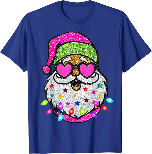 Cute Santa With Sunglasses Christmas Lights Pink Santa T-Shirt - T-Shirt | Royal