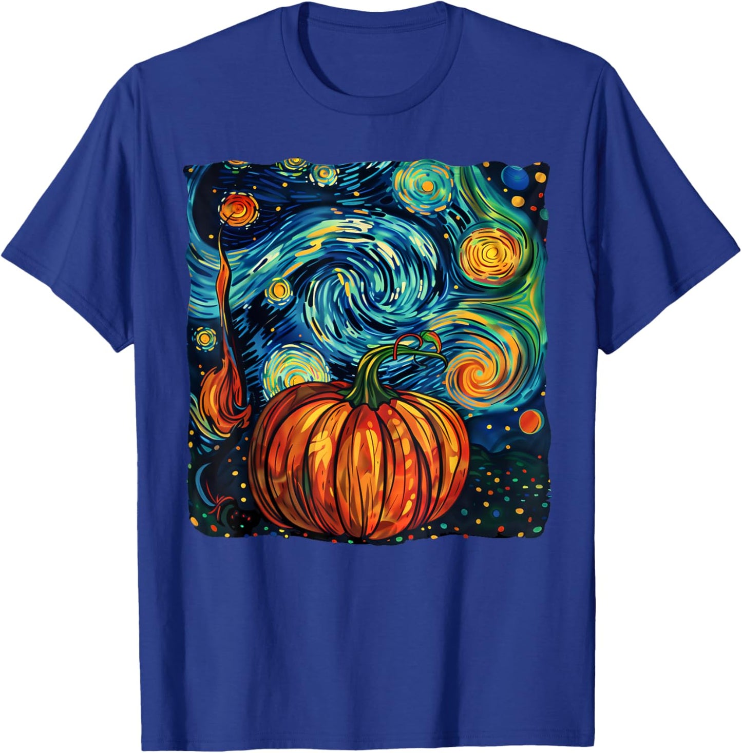 Pumpkin Halloween Starry Night Van Gogh Thanksgiving Fall T-Shirt - T-Shirt | Royal